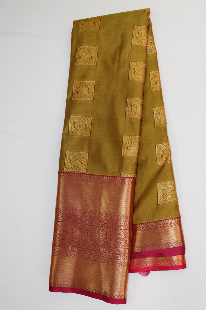 Stunning Olive Green Kanjipuram Saree