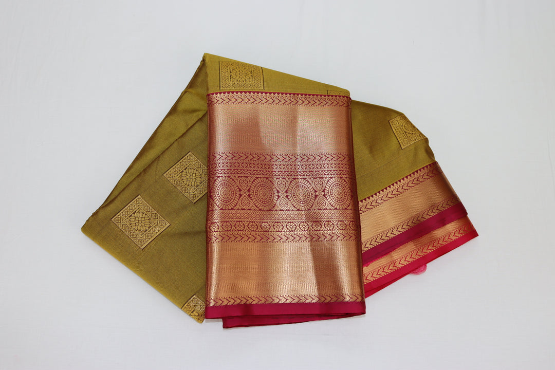 Stunning Olive Green Kanjipuram Saree