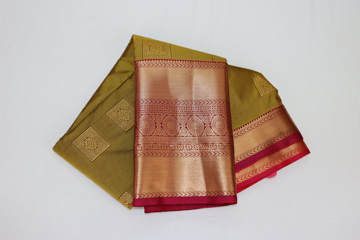 Stunning Olive Green Kanjipuram Saree