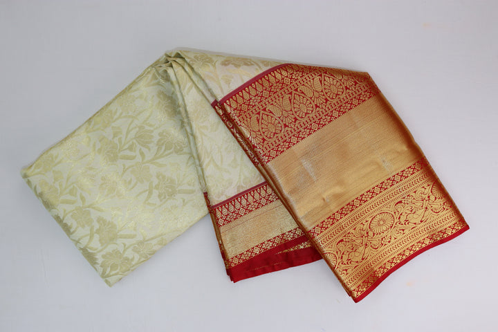 Traditional Cream Kanjipuram Saree