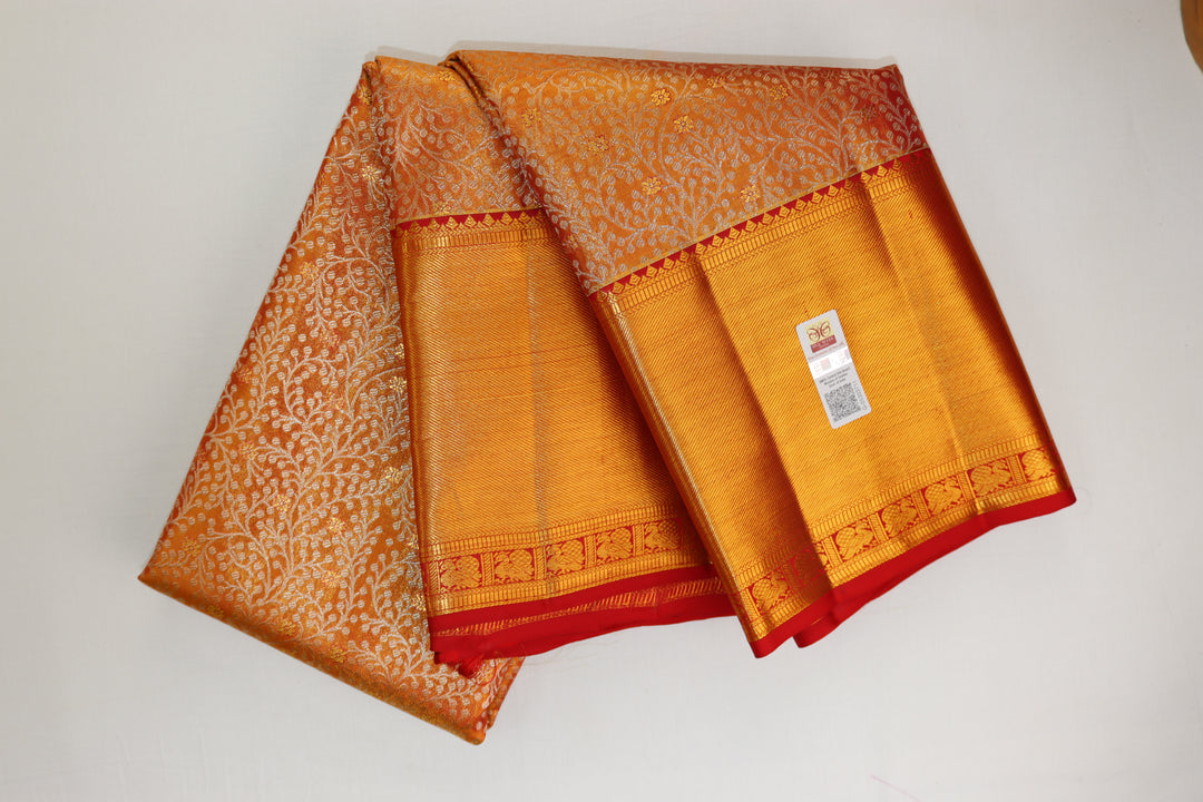 Captivating Pastel Orange Kanjipuram Saree