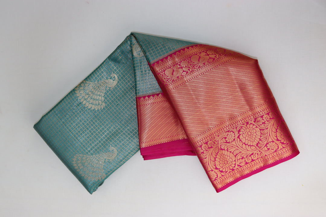 Mesmerizing Sky Blue Kanjipuram Saree