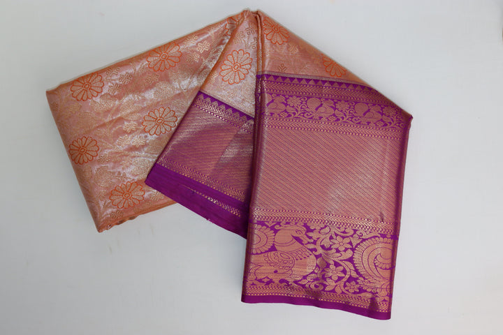 Trendy Peach Kanjipuram Saree