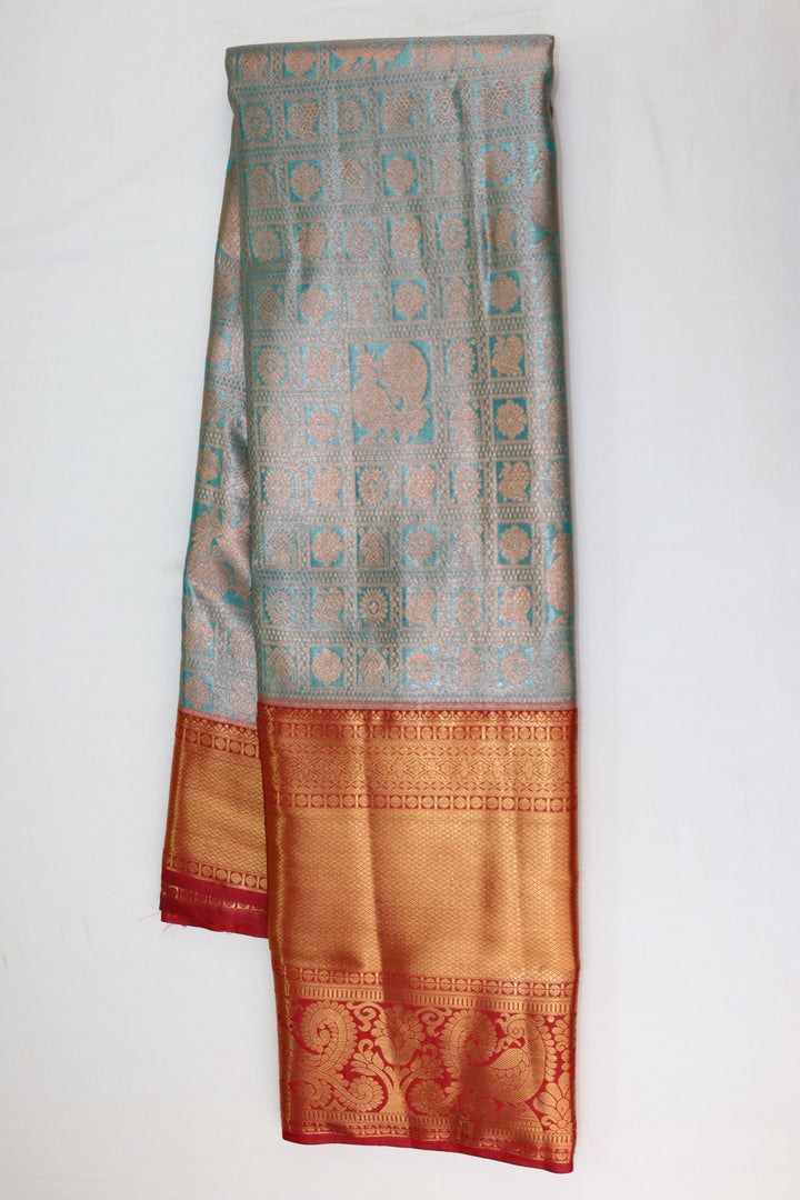 Elegant Blue with Copper Kanjipuram Saree