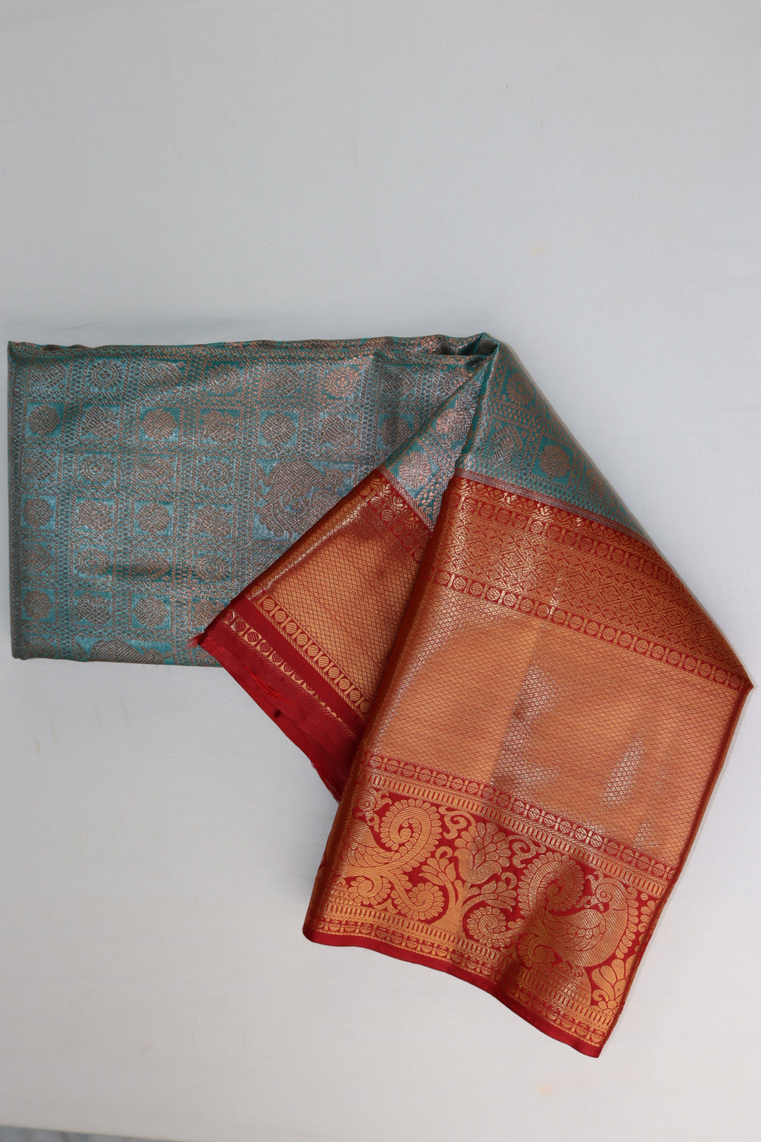 Elegant Blue with Copper Kanjipuram Saree