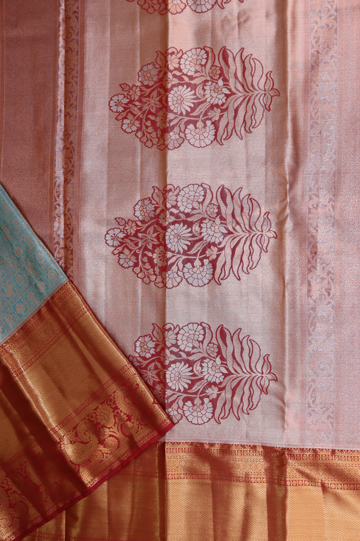 Elegant Blue with Copper Kanjipuram Saree