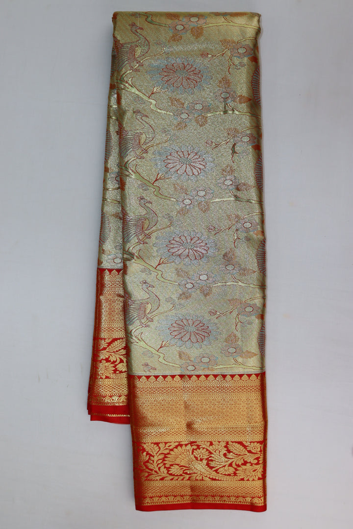 Trendy Pastel Yellow Kanjipuram Saree