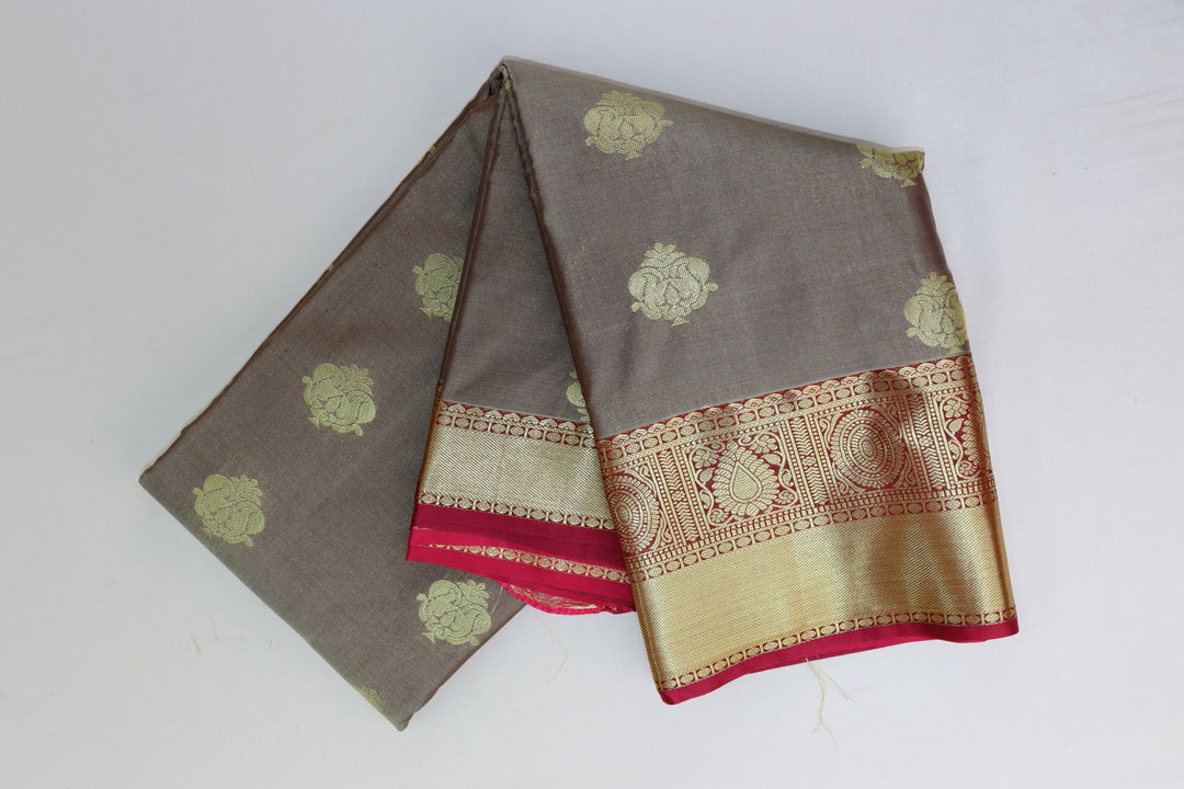 Exquisite Light Brown Kanjipuram Saree