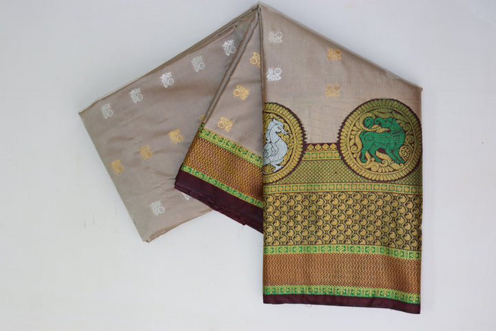 Stunning Light Brown Kanjipuram Saree