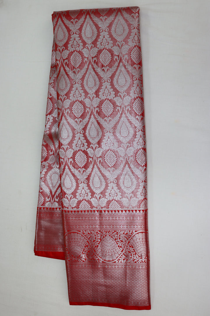 Trendy Pastel Red Kanjipuram Saree