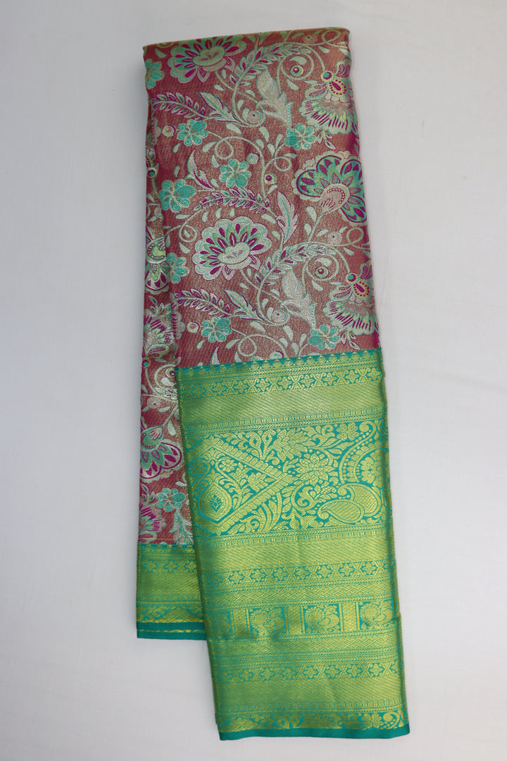 Mesmerizing Coral Pink Kanjipuram Saree