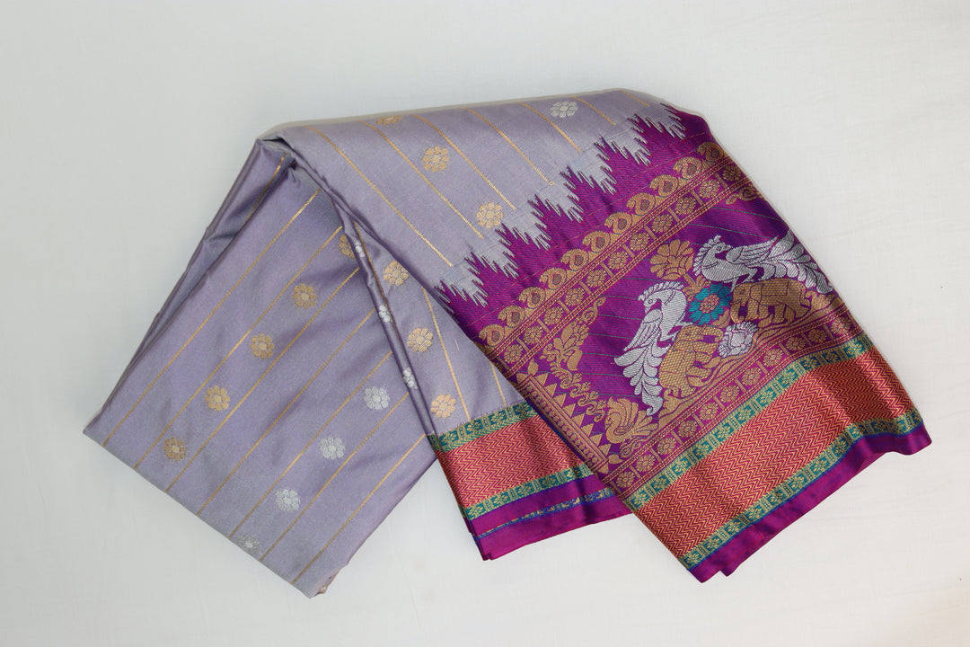 Stylish Light Lavender Kanjipuram Saree