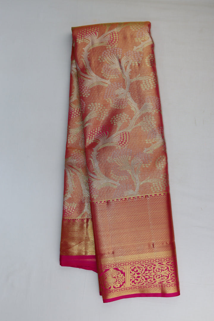 Trendy Peach Kanjipuram Saree