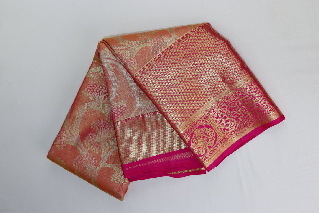 Trendy Peach Kanjipuram Saree