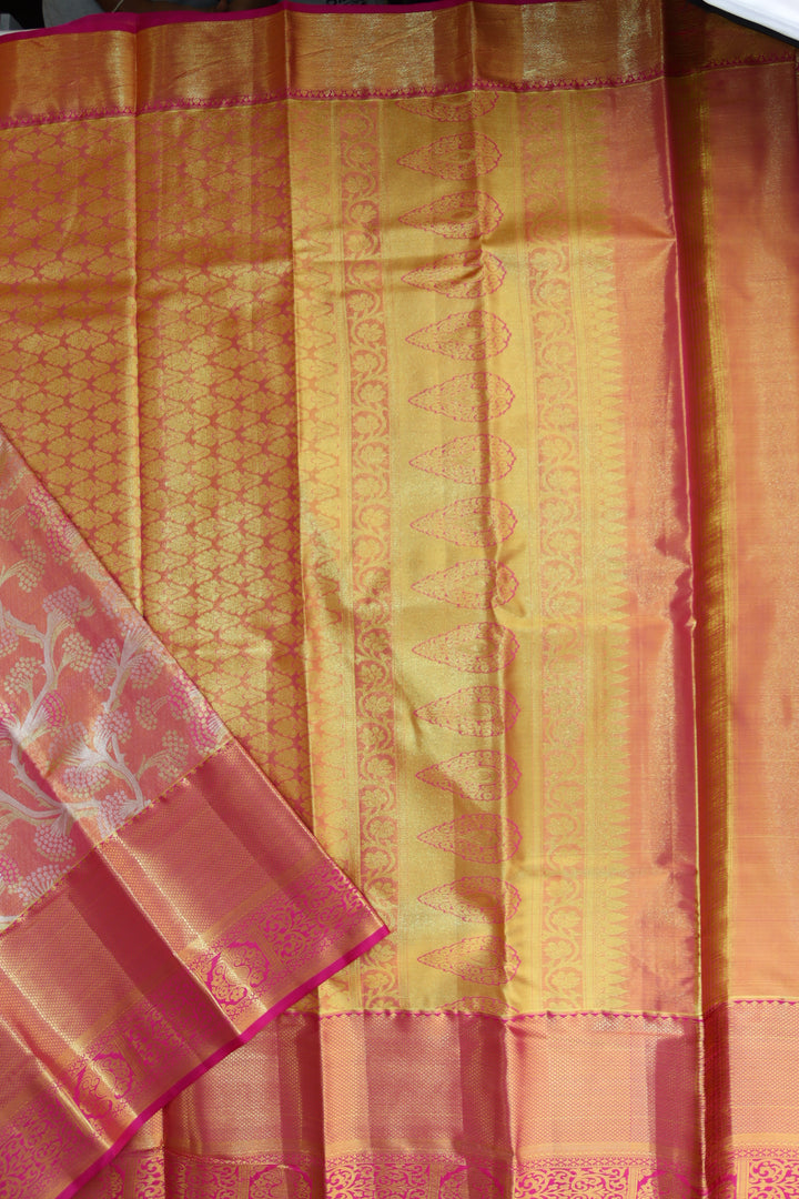 Trendy Peach Kanjipuram Saree