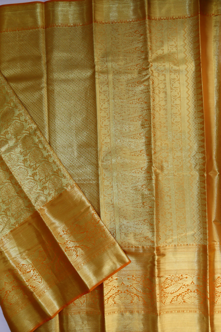 Classic Golden Yellow Tissue Kanjipuram Saree