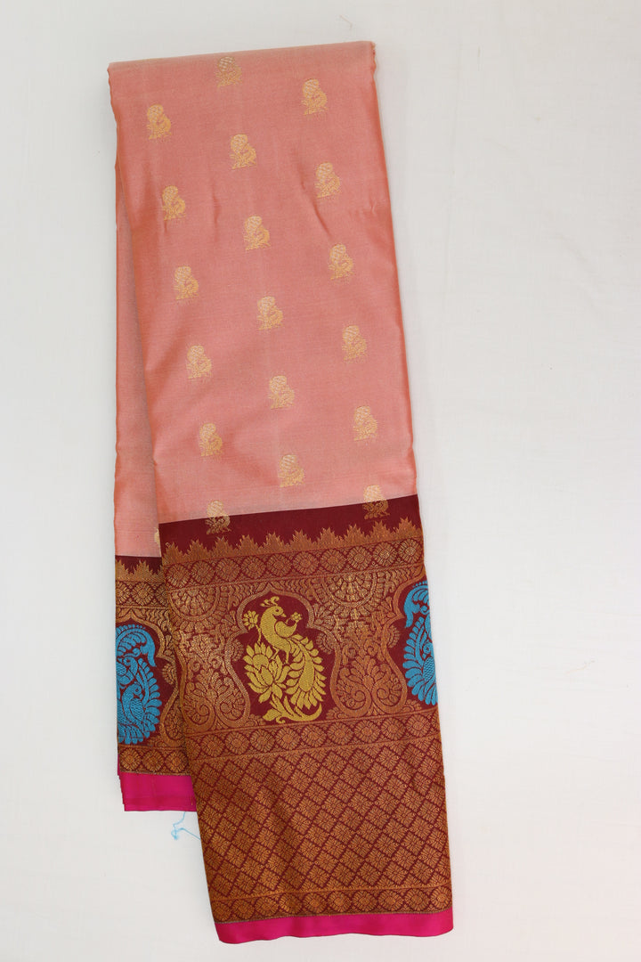 Stylish Peach Kanjipuram Saree