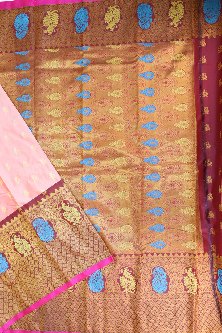 Stylish Peach Kanjipuram Saree