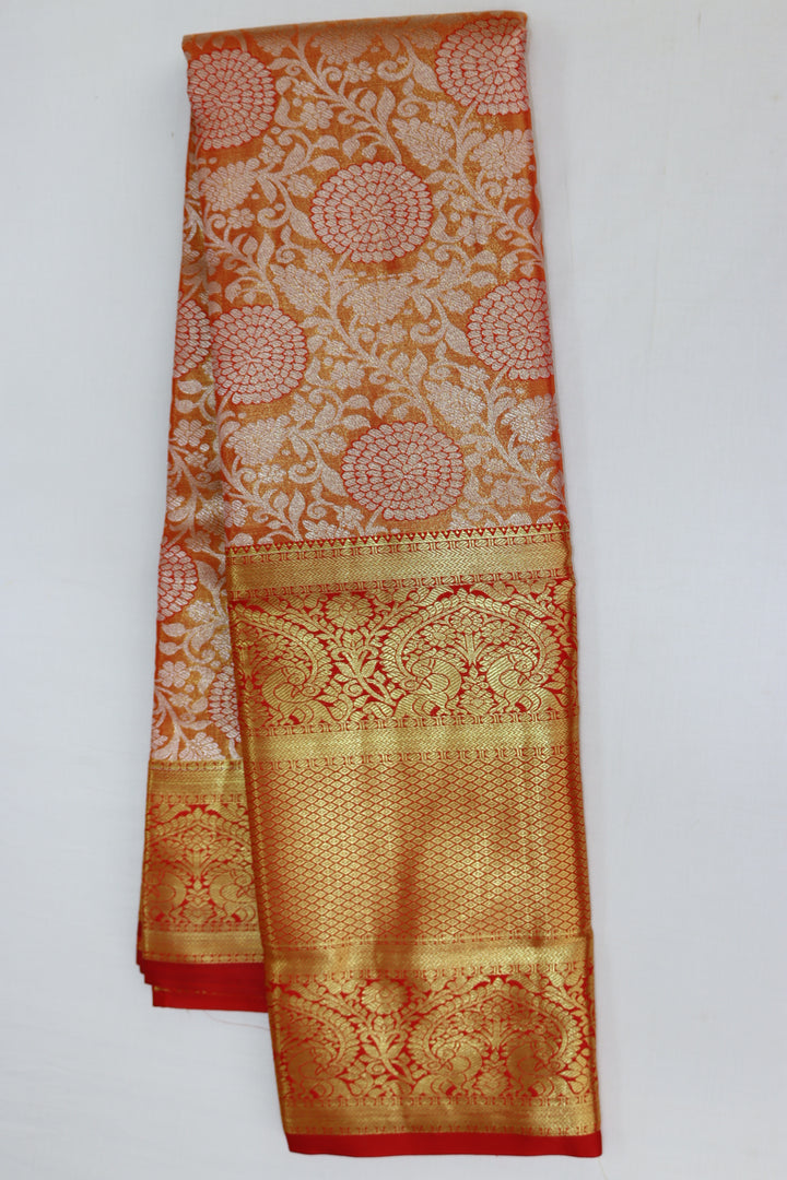 Elegant Orange Tissue Kanjipuram Saree