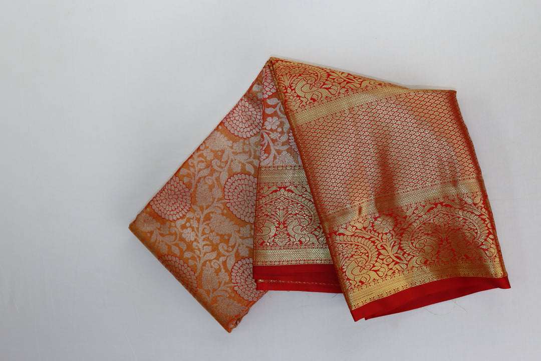 Elegant Orange Tissue Kanjipuram Saree