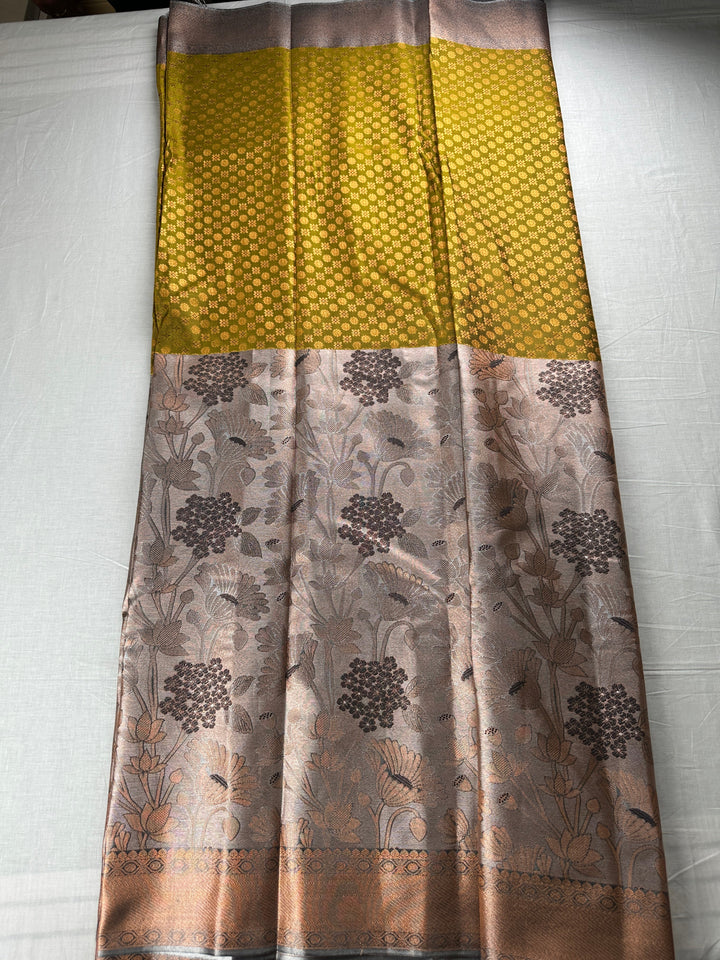 Olive with Thunder Grey Kanjipuram Silk Saree