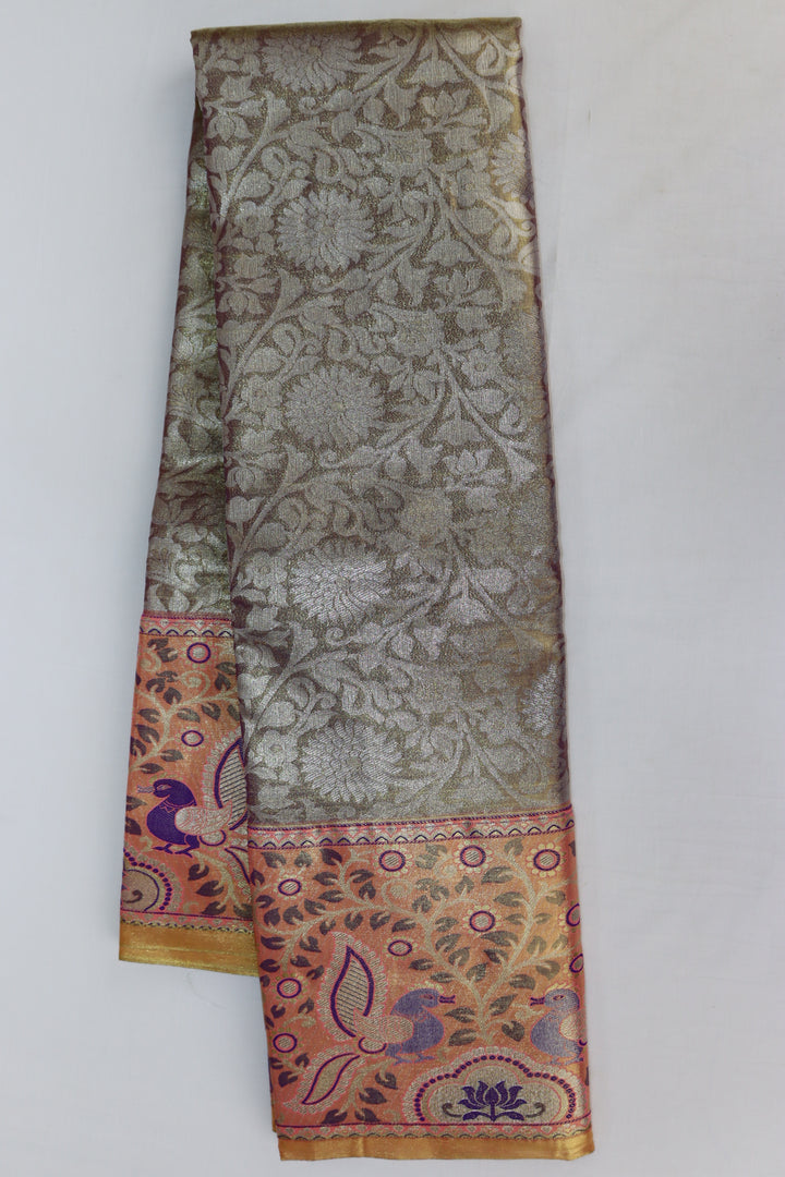 Stunning Grey Tissue Kanjipuram Saree