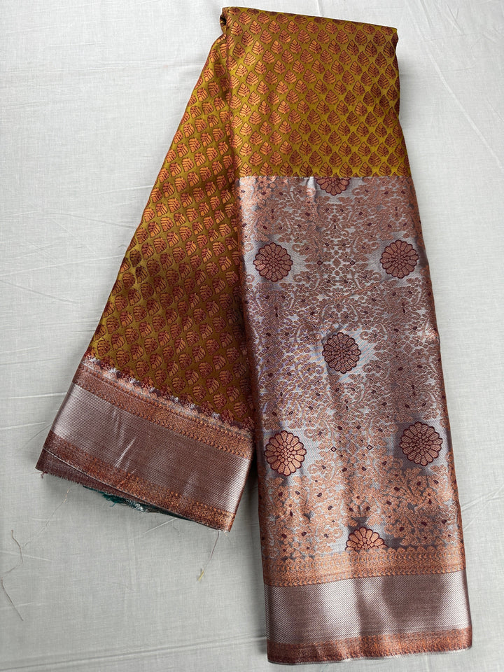 Trendy Rust Orange Kanjipuram Silk Saree