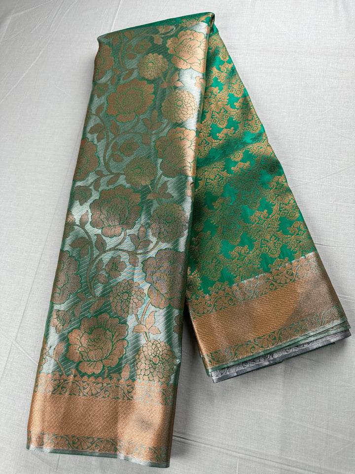 Amazing Emerald Green Kanjipuram Silk Saree