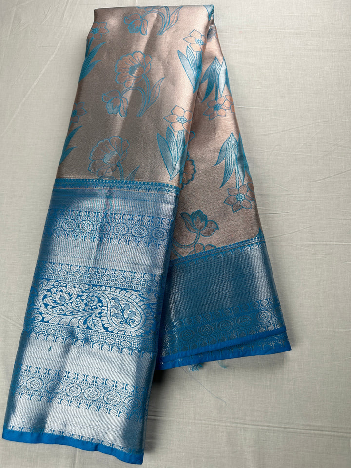 Exotic Blue on Grey Kanjipuram Silk Saree