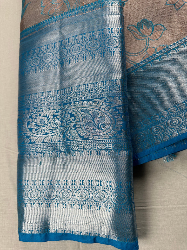 Exotic Blue on Grey Kanjipuram Silk Saree