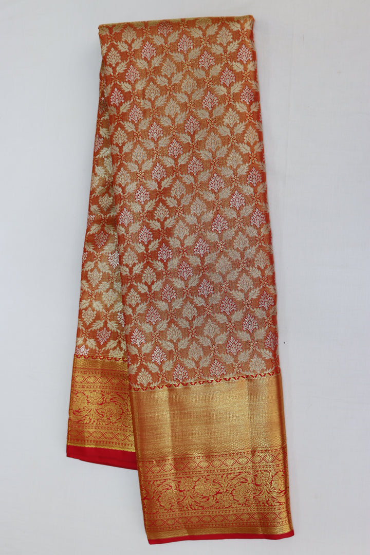 Trendy Orange Tissue Kanjipuram Saree