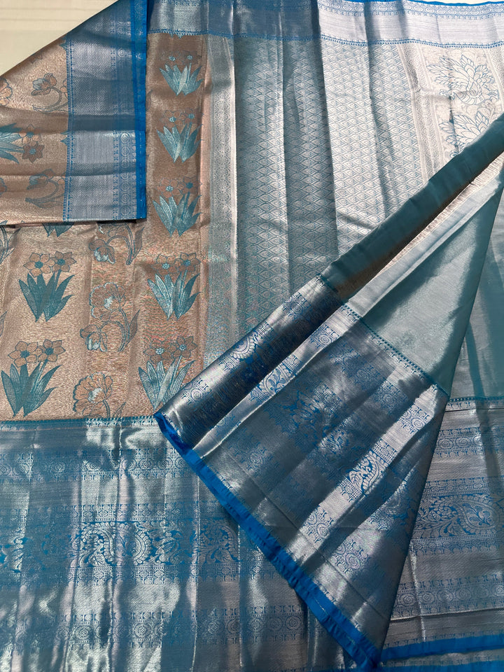 Exotic Blue on Grey Kanjipuram Silk Saree