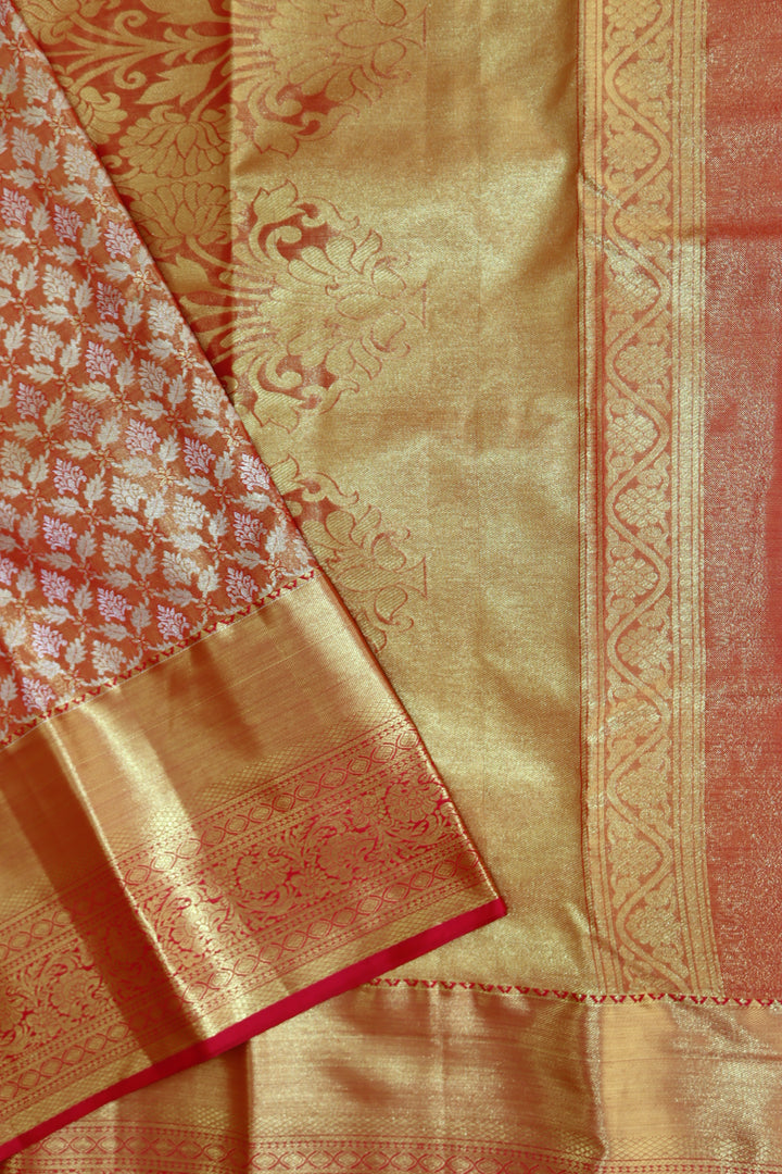 Trendy Orange Tissue Kanjipuram Saree