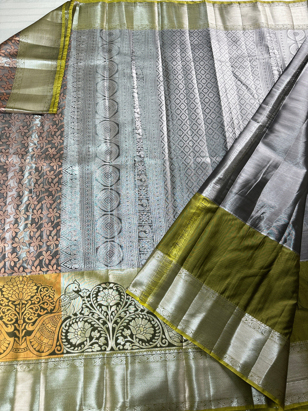 Trendy Shadow Grey Kanjipuram Silk Saree