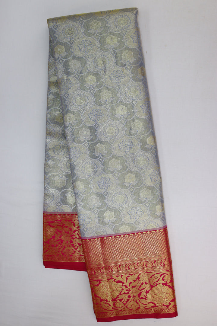 Stunning Silver Tissue Kanjipuram Saree