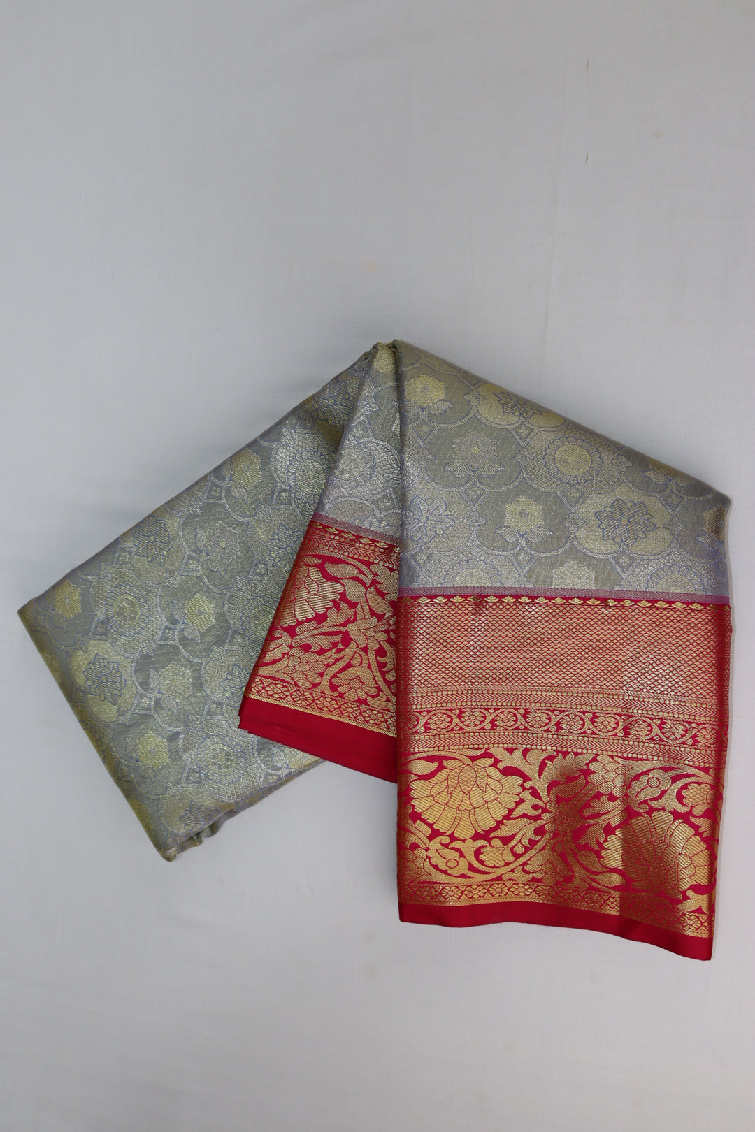 Stunning Silver Tissue Kanjipuram Saree