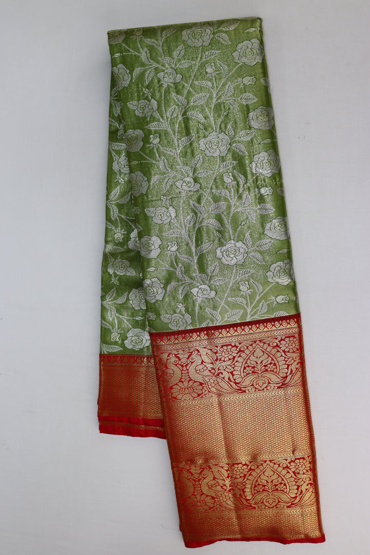 Luxurious Pastel Green Tissue Kanjipuram Saree