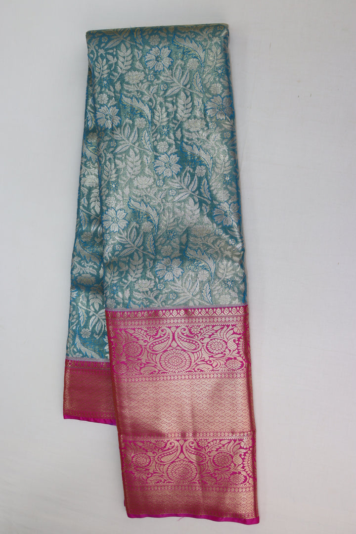 Luxurious Sea Blue Tissue Kanjipuram Saree