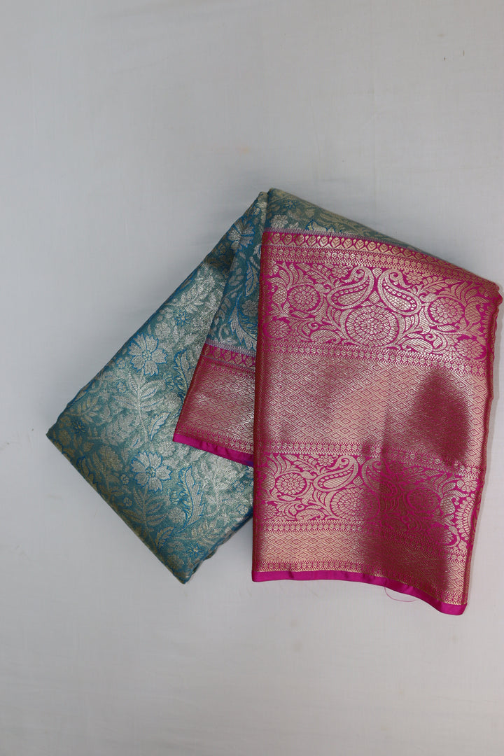 Luxurious Sea Blue Tissue Kanjipuram Saree