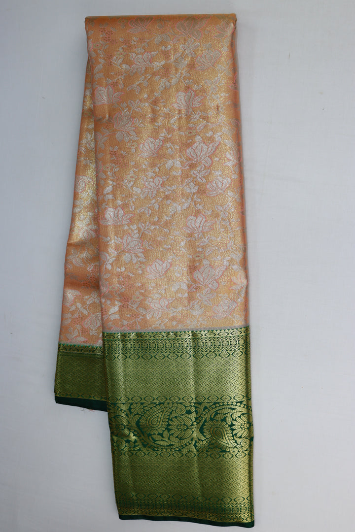 Stunning Beige Tissue Kanjipuram Saree