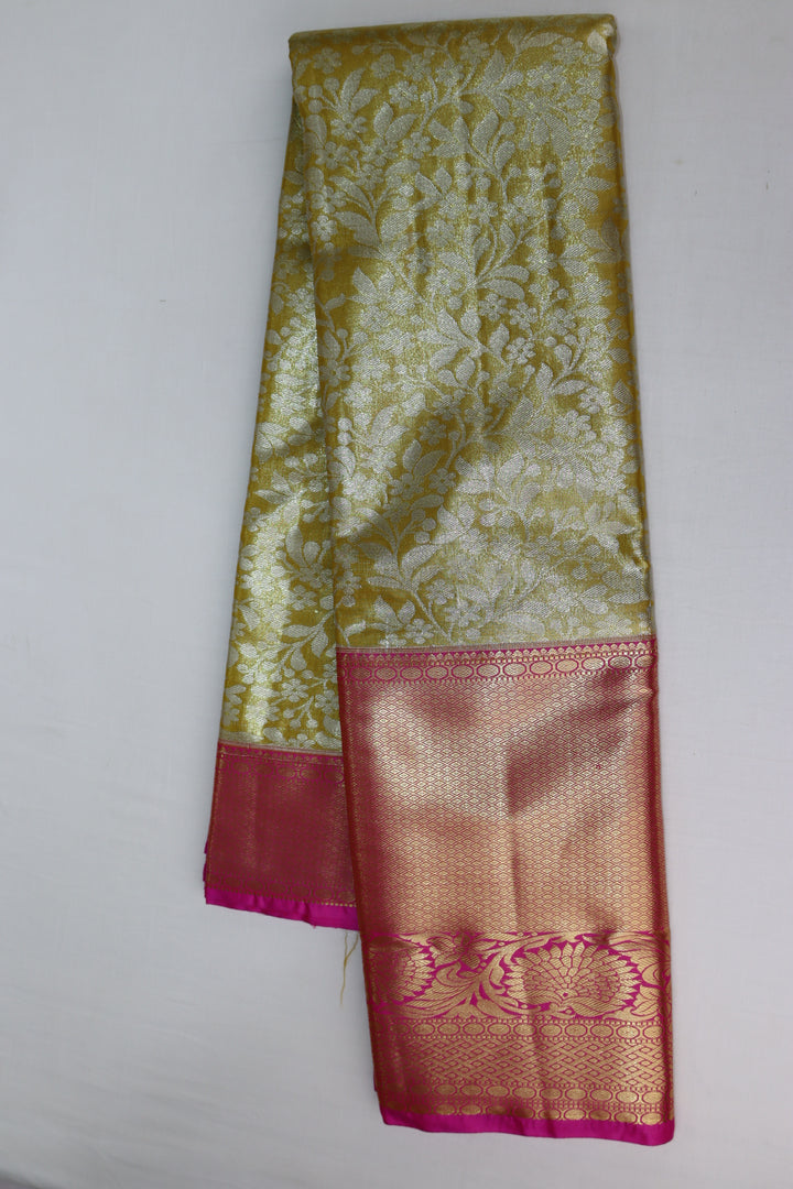 Elegant Olive Green Tissue Kanjipuram Saree