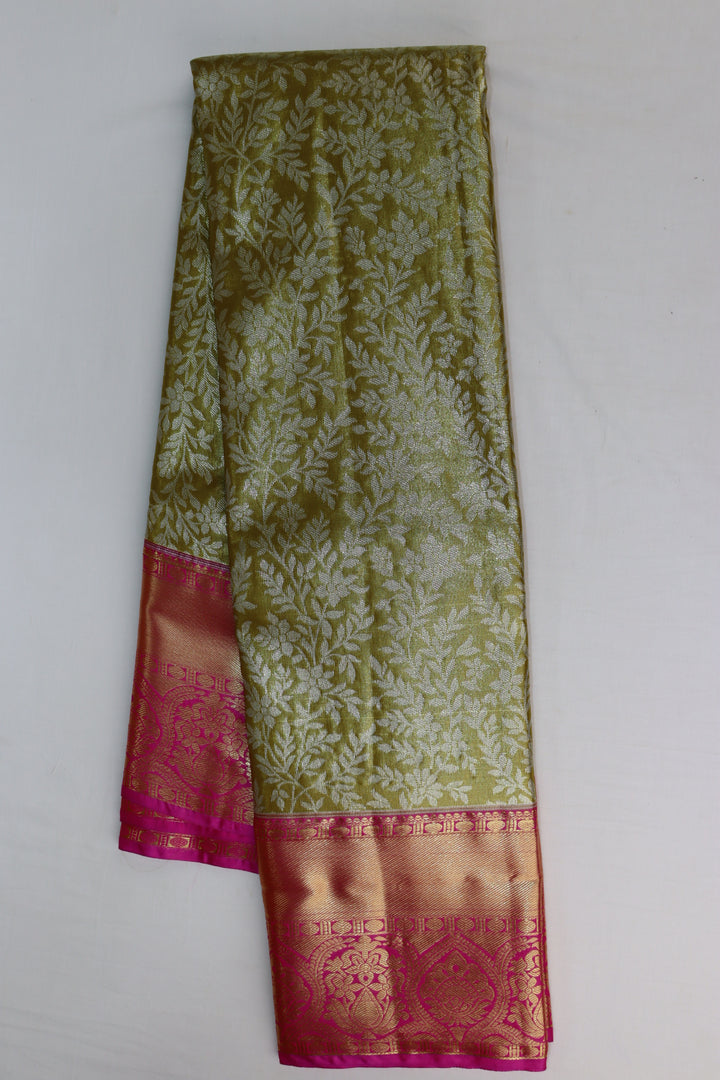 Amazing Olive Green Tissue Kanjipuram Saree