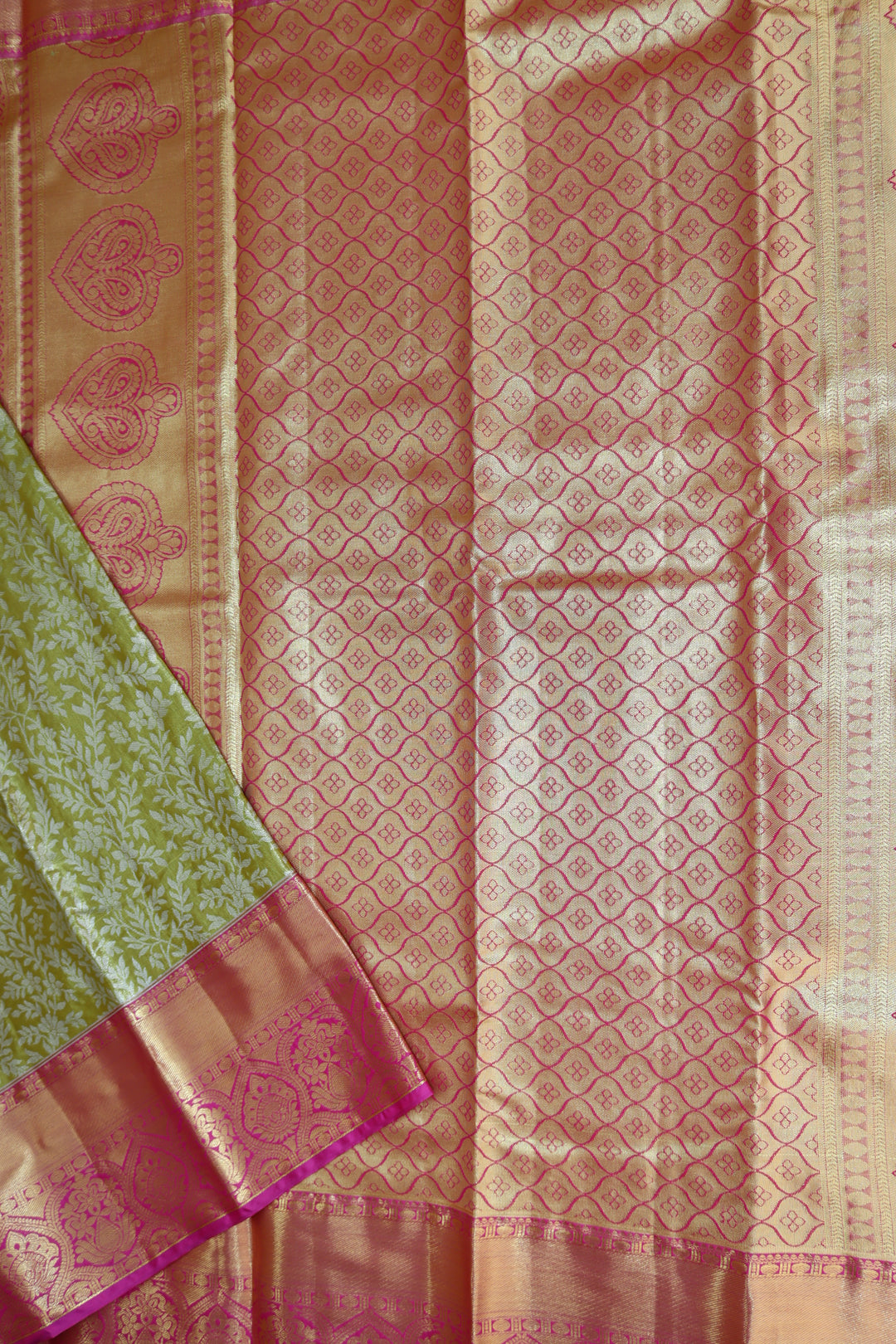 Amazing Olive Green Tissue Kanjipuram Saree