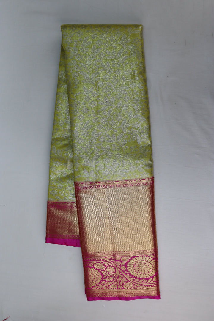 Classic Yellowish Green Tissue Kanjipuram Saree