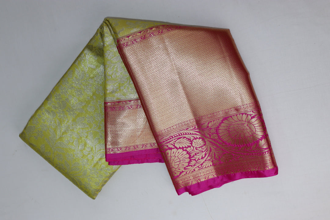 Classic Yellowish Green Tissue Kanjipuram Saree