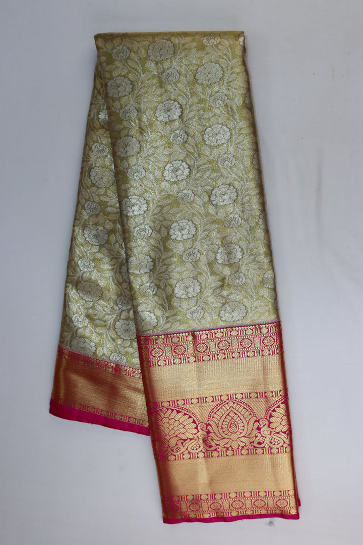 Regal Olive Green Tissue Kanjipuram Saree