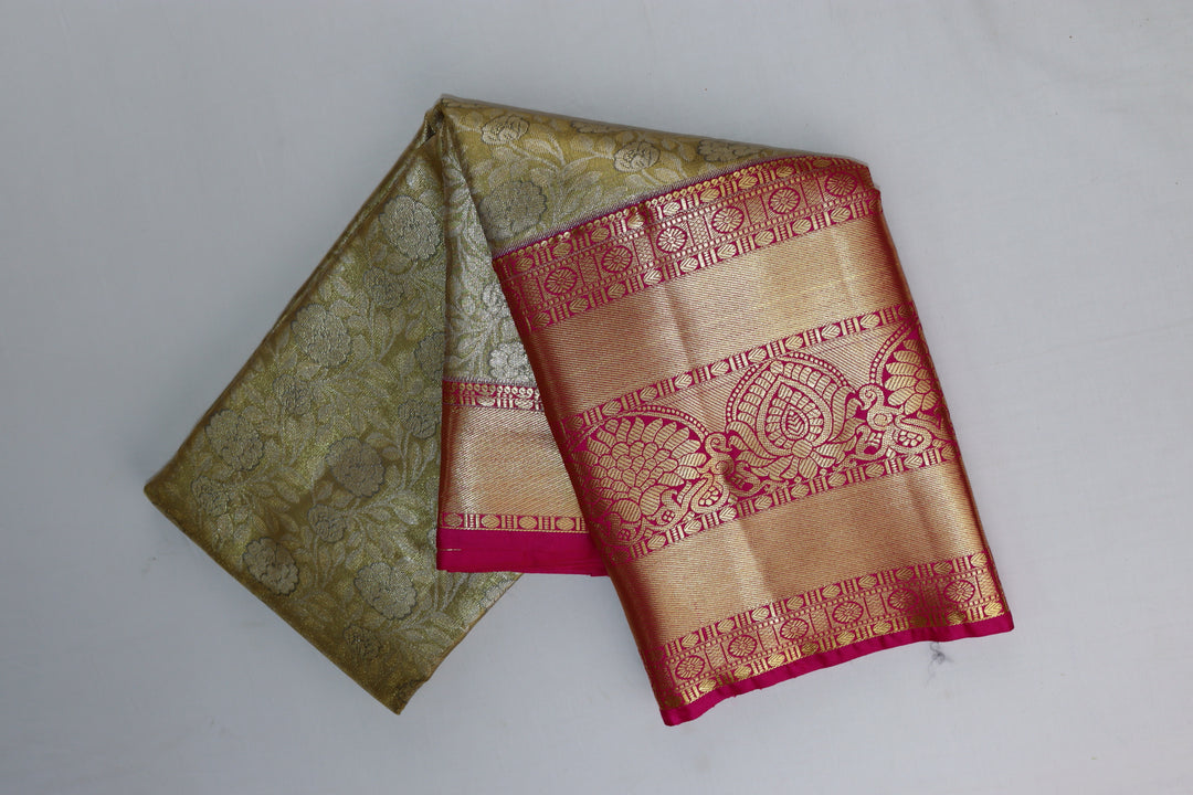 Regal Olive Green Tissue Kanjipuram Saree