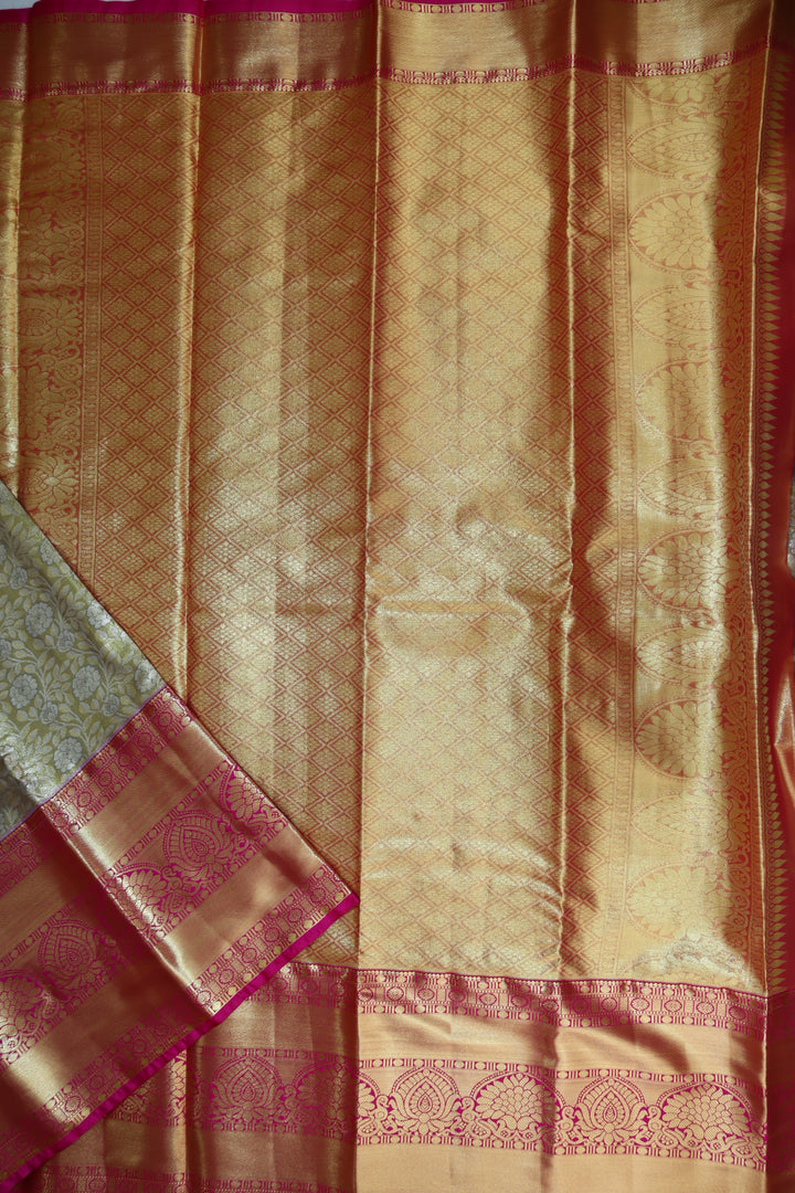 Regal Olive Green Tissue Kanjipuram Saree