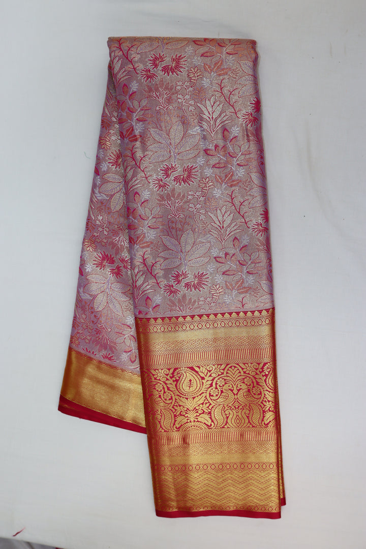 Captivating Coral Pink Kanjipuram Saree