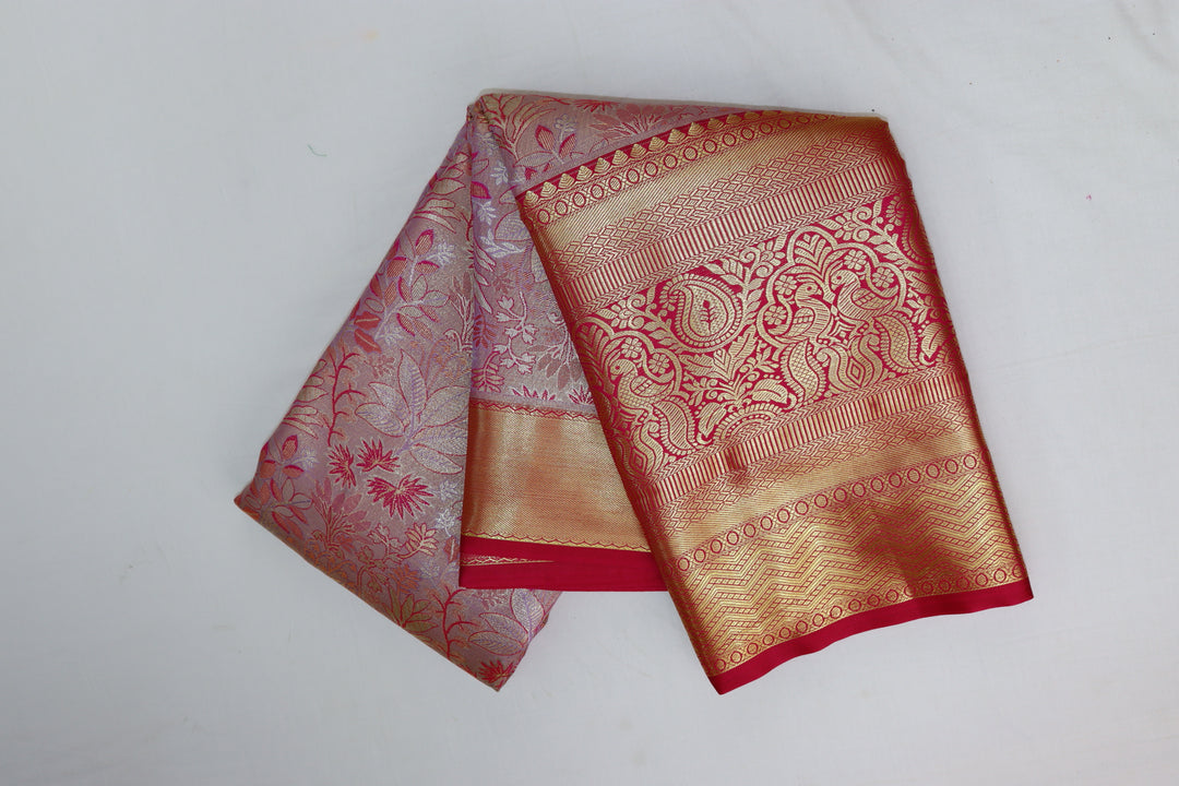 Captivating Coral Pink Kanjipuram Saree